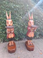 Houten Hazen Beelden - Set van 2, Ophalen of Verzenden, Gebruikt, Hout, Dierenbeeld