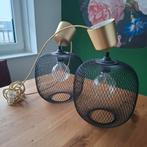 Twee hanglampen met peren + gratis houten plank, Ophalen, Gebruikt, Minder dan 50 cm, Industrieel