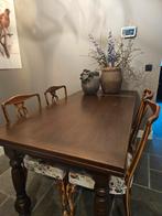 Eettafel uitschuifbaar met 4 stoelen, Huis en Inrichting, Tafels | Eettafels, Ophalen, Gebruikt, Eikenhout, 200 cm of meer