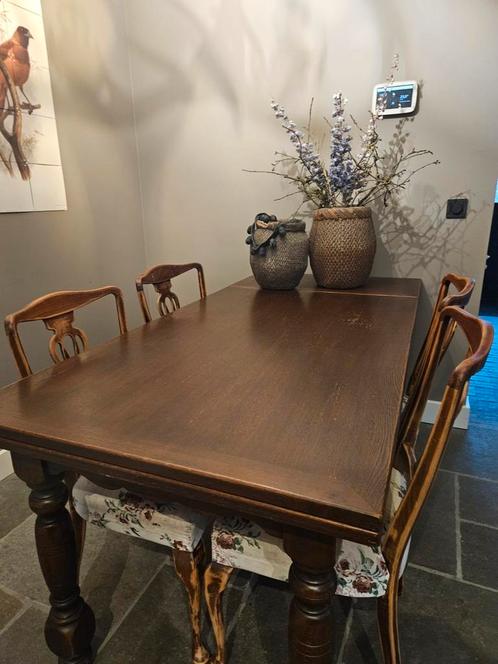 Eettafel uitschuifbaar met 4 stoelen, Huis en Inrichting, Tafels | Eettafels, Gebruikt, 50 tot 100 cm, 200 cm of meer, Vijf personen of meer