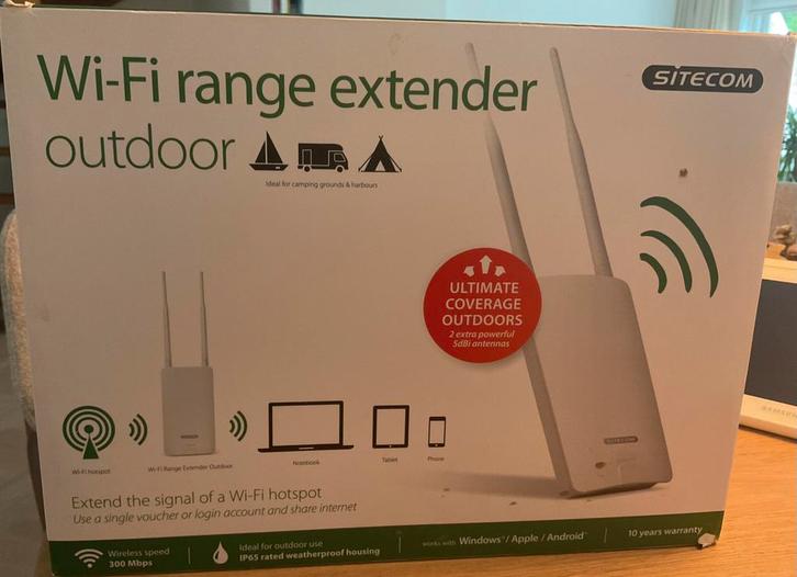 Sitecom WLX-2100 N300 Wi-Fi Outdoor Range Extender, Computers en Software, Netwerk switches, Zo goed als nieuw, Ophalen of Verzenden
