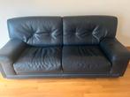 Donker blauw leren tweezitsbank, Gebruikt, 150 tot 200 cm, Tweepersoons, Ophalen of Verzenden