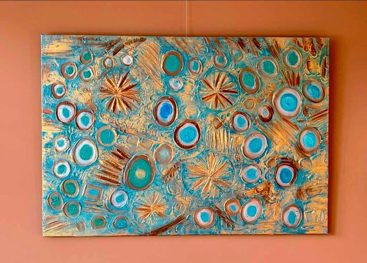 Abstract canvas/schilderij met Gouden Accenten, Antiek en Kunst, Kunst | Schilderijen | Abstract, Ophalen of Verzenden