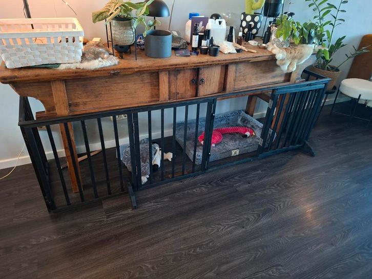 Zwart Houten Hondenhek/Puppyren - Flexibel, Dieren en Toebehoren, Hondenbenches, Zo goed als nieuw, Ophalen of Verzenden