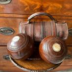 Engels antieke Lawn Bowls in leren tas, Antiek en Kunst, Ophalen of Verzenden