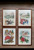 4 Borduurwerken voorstellend de lente, zomer, herfst, winter, Antiek en Kunst, Ophalen of Verzenden