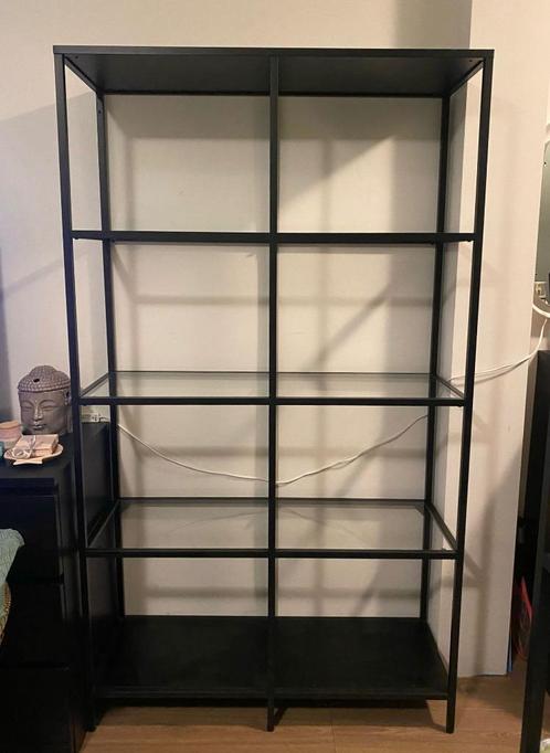 Stellingkast zwartbruin glas, Huis en Inrichting, Kasten | Stellingkasten, Gebruikt, Ophalen