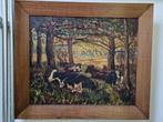Schilderij van koeien in houten frame, 73x63 cm, Ophalen of Verzenden