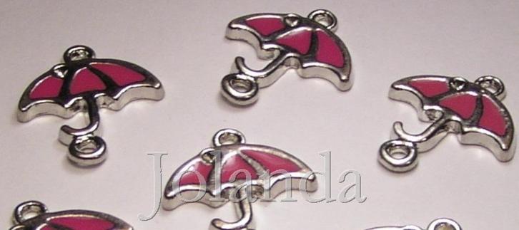 0835 Mooie Roze Geverfde Paraplu Bedel, Sieraden, Tassen en Uiterlijk, Bedels, Nieuw, Overige merken, Zilver, Verzenden