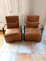 Cognac Lederen Fauteuils met Stalen Frame, Ophalen, Minder dan 75 cm, Nieuw, Metaal