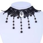 Zwarte kanten choker ketting met kralen kettinkjes, Overige materialen, Verstelbaar, Zwart, Nieuw