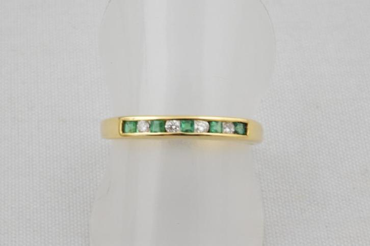 14 karaat gouden ring met Diamant + Smaragd 1657-G, Sieraden, Tassen en Uiterlijk, Ringen, Gebruikt, Dame, 17 tot 18, Goud, Goud
