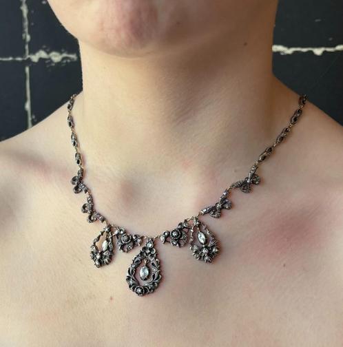 123 roos diamanten luxe 14k antieke ketting goud zilver dame, Sieraden, Tassen en Uiterlijk, Antieke sieraden, Ketting, Goud, Met edelsteen