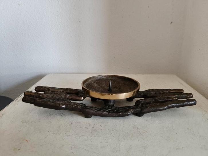 2829 Vintage Bronzen Kandelaar - Brutalist Design, Huis en Inrichting, Woonaccessoires | Kandelaars en Kaarsen, Ophalen of Verzenden