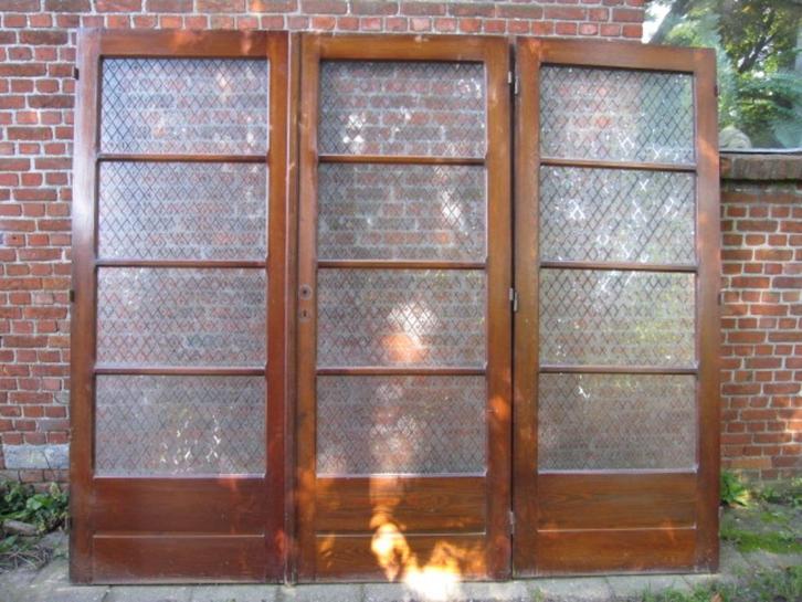 202,5hx240,5br Drieslag paneeldeuren met mooi glas, Antiek en Kunst, Antiek | Overige Antiek, Ophalen
