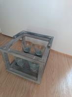 Houten Kandelaar met Glazen Potjes, Ophalen of Verzenden, Zo goed als nieuw, Grijs, Hout