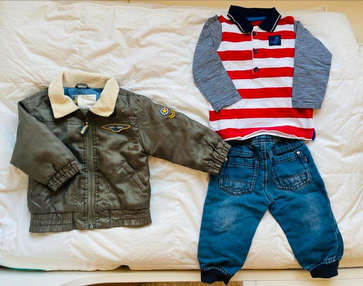 3-delige schattige herfstset: jas, trui en broek, Kinderen en Baby's, Babykleding | Maat 80, Zo goed als nieuw, Jongetje, Setje