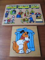 2 Vintage houten puzzels, "Trein" en "Hond"., Van hout, Minder dan 10 stukjes, Gebruikt, Ophalen of Verzenden