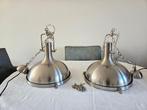 2 rvs hanglampen, Ophalen, Gebruikt, Stoer, Glas