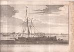 De stad Tiel, van de Waalkant te zien. 1740, Antiek en Kunst, Kunst | Etsen en Gravures, Ophalen of Verzenden