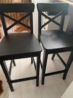 2 zwarte barstoelen van IKEA, Huis en Inrichting, Barkrukken, 2 krukken, 60 tot 90 cm, Gebruikt, Hout