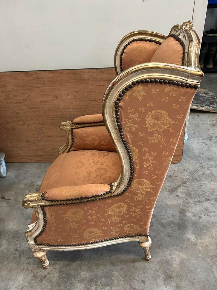 Antieke Stoel met Bloemmotief en Verguld Frame, Antiek en Kunst, Antiek | Meubels | Stoelen en Banken, Ophalen of Verzenden