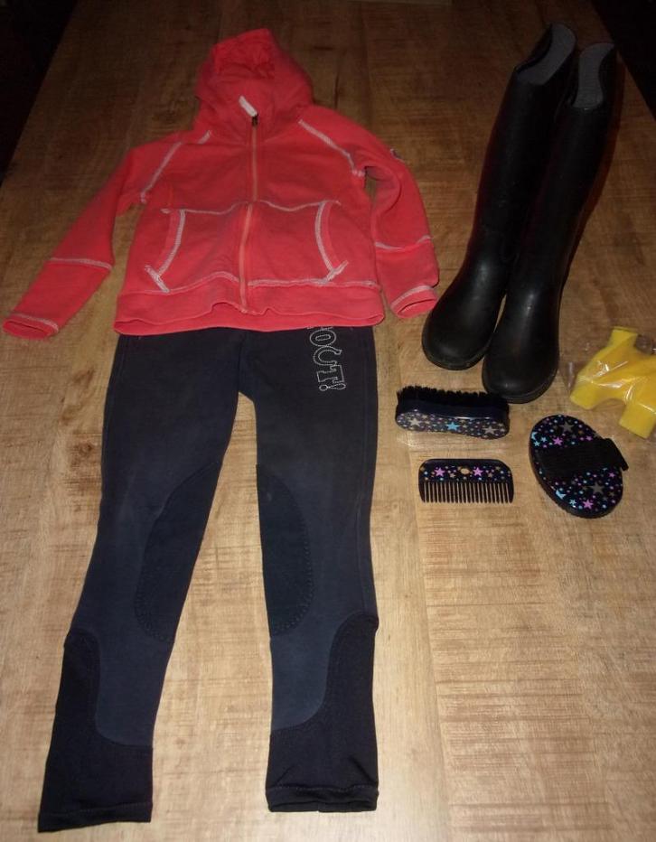 paardrijsetje broek, laarzen 30, vest 128, borstels STOUT, Dieren en Toebehoren, Paardrijkleding, Gebruikt, Kinderen, Bovenkleding
