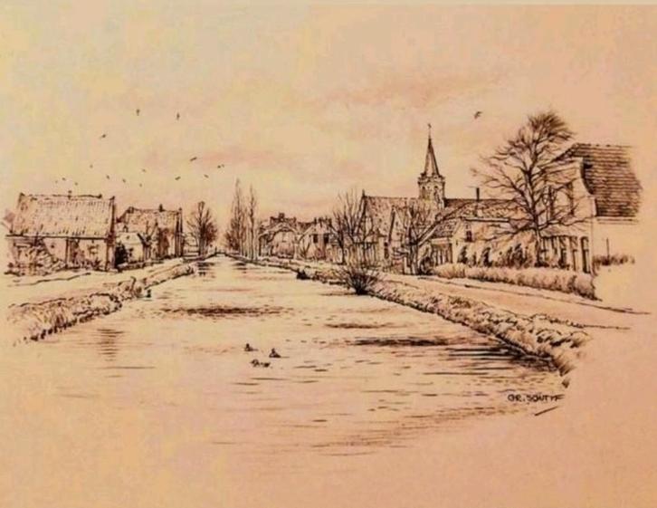 Kamerik .. Gezicht op het dorp .., Antiek en Kunst, Kunst | Tekeningen en Foto's, Ophalen of Verzenden