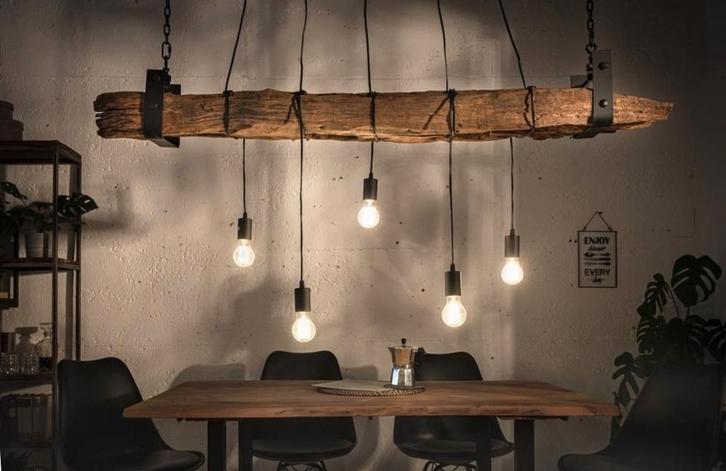 Industriële Drijfhout Hanglamp Barracuda, Huis en Inrichting, Lampen | Hanglampen, Zo goed als nieuw, Minder dan 50 cm, Hout, Metaal