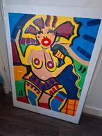 Kleurrijke prent van zingende/ dansende dame 60 x 100, Antiek en Kunst, Ophalen