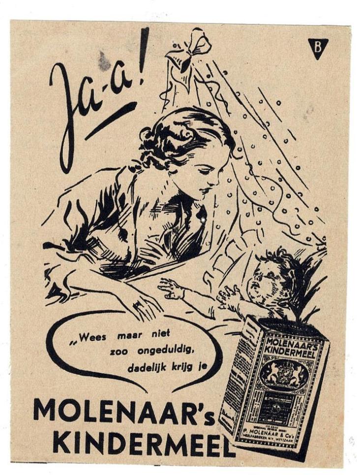 2 MOLENAAR's KINDERMEEL Advertenties 1938-1952, Verzamelen, Merken en Reclamevoorwerpen, Zo goed als nieuw, Overige typen, Verzenden