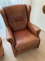 Comfortabele lederen fauteuil met poef, Ophalen, Gebruikt, Leer, 75 tot 100 cm