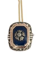 Blauw glas 14k goud ketting hanger antiek markasiet dames