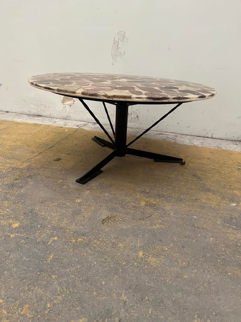 Salontafel rond steen epoxy vintage retro midcentury design, Gebruikt, 50 tot 100 cm, Rond, Minder dan 50 cm
