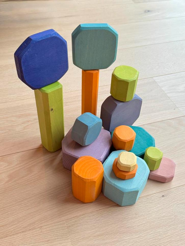 Grimms Houten Bouwblokken Ronde Schijven Pastel - 16 stuks, Kinderen en Baby's, Speelgoed | Bouwstenen, Zo goed als nieuw, Overige merken