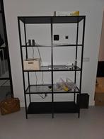 Zwarte metalen stellingkast met glazen planken, Ophalen, Zo goed als nieuw
