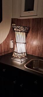 Rieten Kamerlamp met Kaasdoek - 51cm, 50 tot 75 cm, Hout, Bohemian, Ophalen of Verzenden