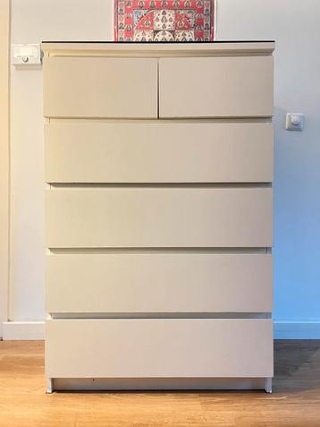 IKEA MALM Ladekast met 6 lades + Glasplaat – Goede staat