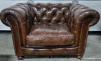 Chesterfield club fauteuil cigar brown leer + BEZORGING, Gebruikt, ., Chesterfield, Ophalen of Verzenden