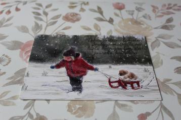 Kerst Postkaart - Jonge trekt Slee met Honden Pup, Finland beschikbaar voor biedingen