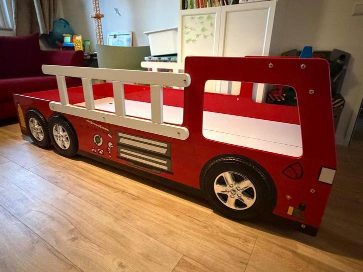 Brandweerbed 1-persoons met bedhekjes, Kinderen en Baby's, Kinderkamer | Bedden, Gebruikt, 180 cm of meer, 85 tot 100 cm, Lattenbodem