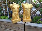 set goudkleurige borstbeelden man en vrouw, Verzamelen, Beelden en Beeldjes, Ophalen of Verzenden, Zo goed als nieuw, Mens