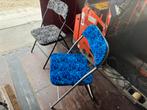 Stoelen en krattafel  deens pluche blauw, Huis en Inrichting, Stoelen, Ophalen, Gebruikt, Blauw, Vier