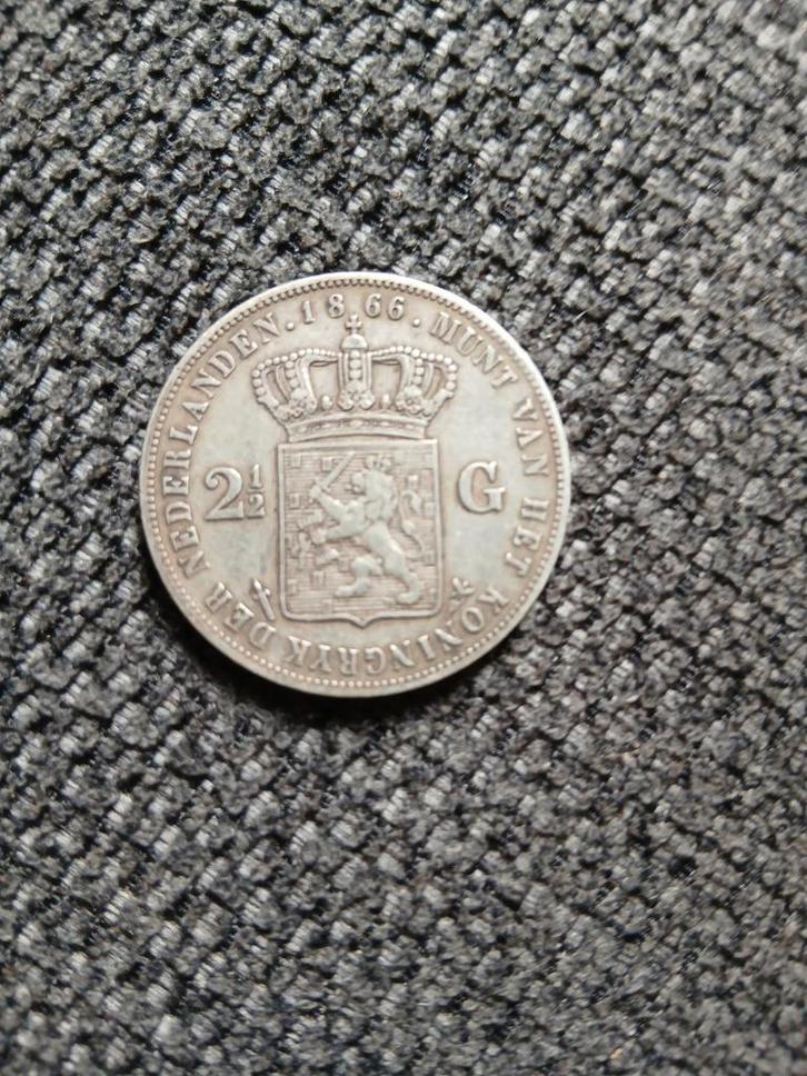 Zilveren 2½ Gulden munt uit 1866, zie omschrijving, Postzegels en Munten, Munten | Nederland, Losse munt, 2½ gulden, Zilver, Ophalen of Verzenden