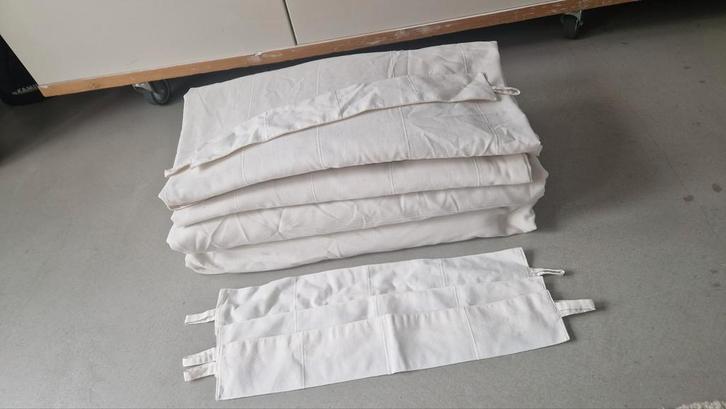 Gordijnen (4 stuks) met dubbele plooi en houders, Huis en Inrichting, Stoffering | Gordijnen en Lamellen, Gebruikt, 200 cm of meer
