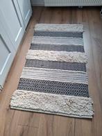 Handgemaakt vloerkleed, 80x140 cm, zwart-ecru-gestreept, 100 tot 150 cm, Bohemian, Zo goed als nieuw, Wit