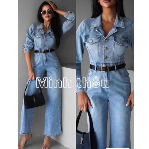 Jeans jumpsuit met wijde pijpen en ceintuur – light denim, Kleding | Dames, Jumpsuits, Nieuw, Maat 38/40 (M), Blauw, Verzenden