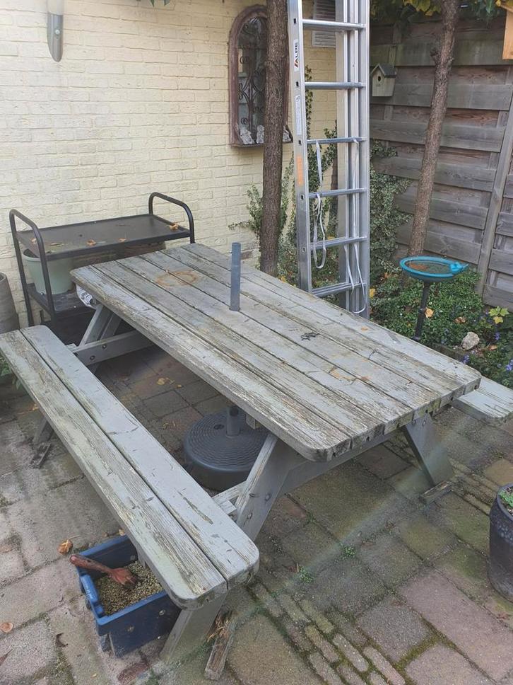 Grote houten picknicktafel, Tuin en Terras, Picknicktafels, Gebruikt, Rechthoekig, Hout, Ophalen