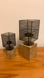 2 kandelaren/ theelicht houder, 25 tot 50 cm, Ophalen of Verzenden, Zo goed als nieuw, Grijs