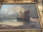 Oud schilderij met mooie lijst schepen maritiem, Antiek en Kunst, Kunst | Schilderijen | Klassiek, Ophalen of Verzenden